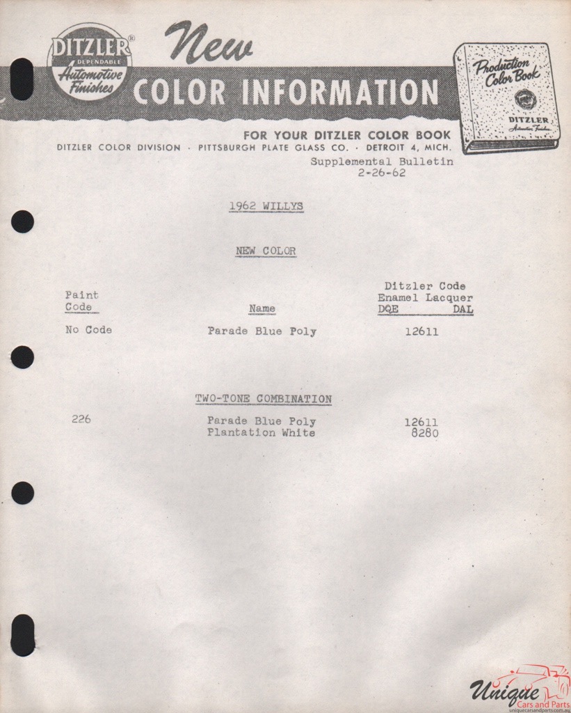 1962 Willys Paint Charts PPG 1